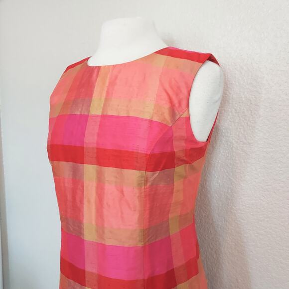 Liz Claiborne Pink Orange Block Pattern Silk Sheath Dress Size 6 - Picture 6 of 15